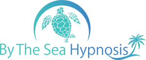 By the sea logo with sea turtle and palm tree